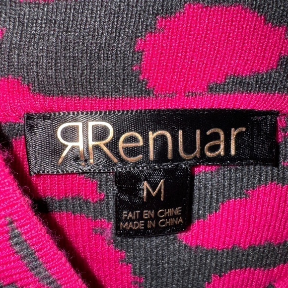 EUC Renuar Animal Print Tiger Leopard Hot Pink Mock Neck Sweater Size Medium - Picture 2 of 6
